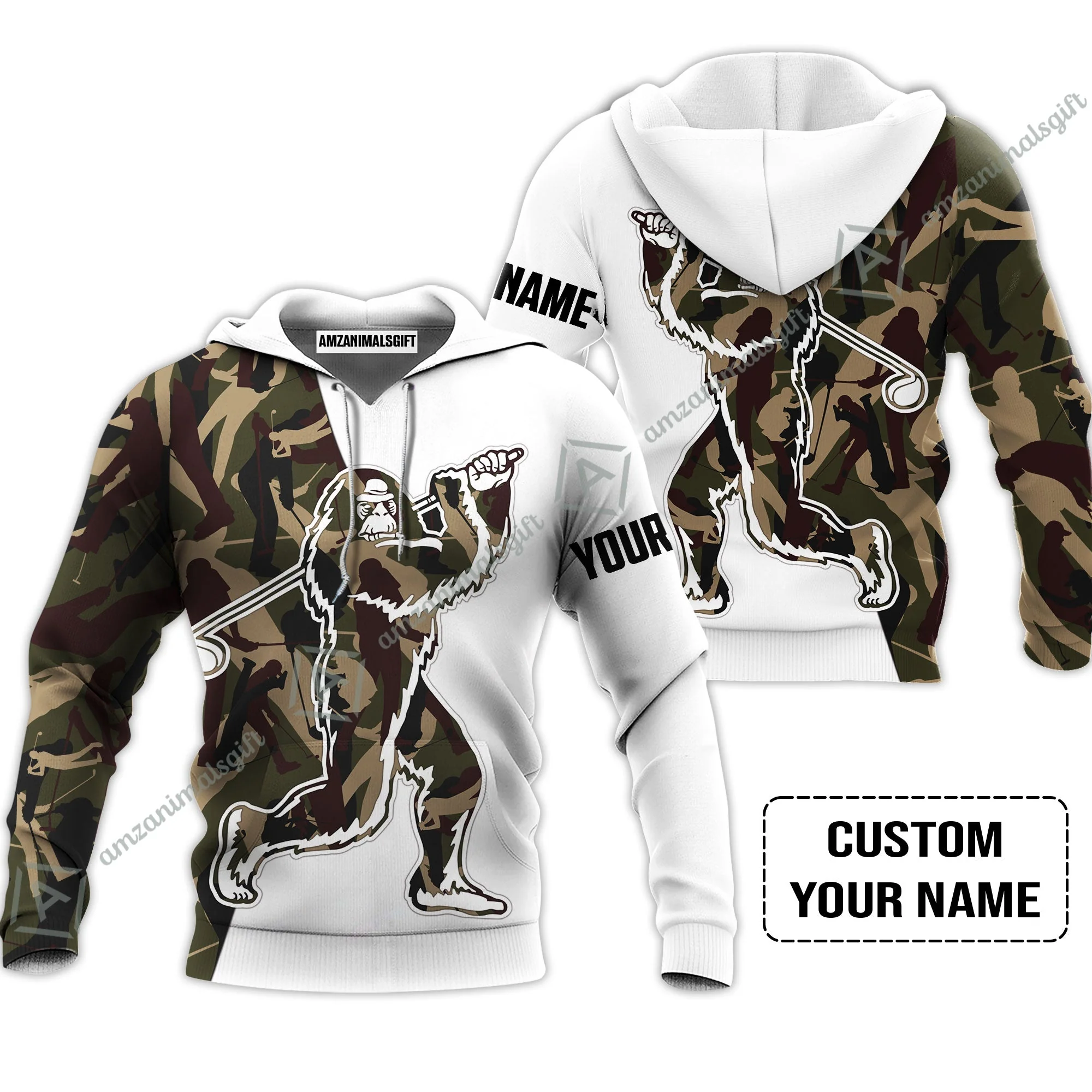 Custom Golf Women Sleeveless Polo Shirt - Funny Bigfoot Golf Polo Shirts, Camo Pattern Custom Name Sasquatch Playing Golf Apparel - Image 6