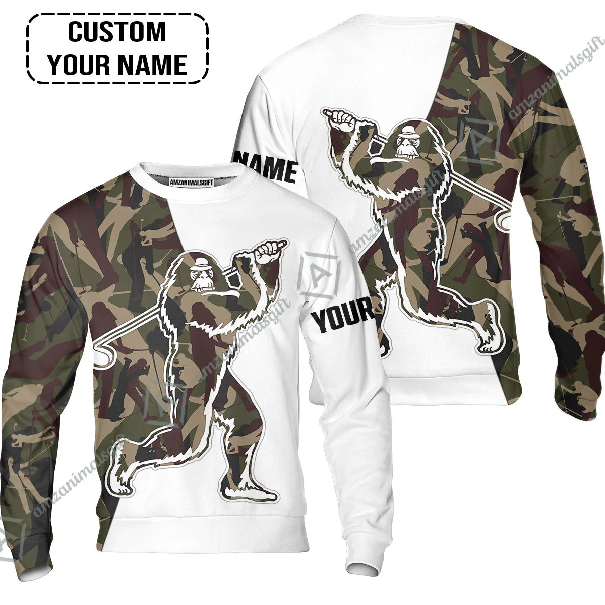 Custom Golf Women Sleeveless Polo Shirt - Funny Bigfoot Golf Polo Shirts, Camo Pattern Custom Name Sasquatch Playing Golf Apparel - Image 7
