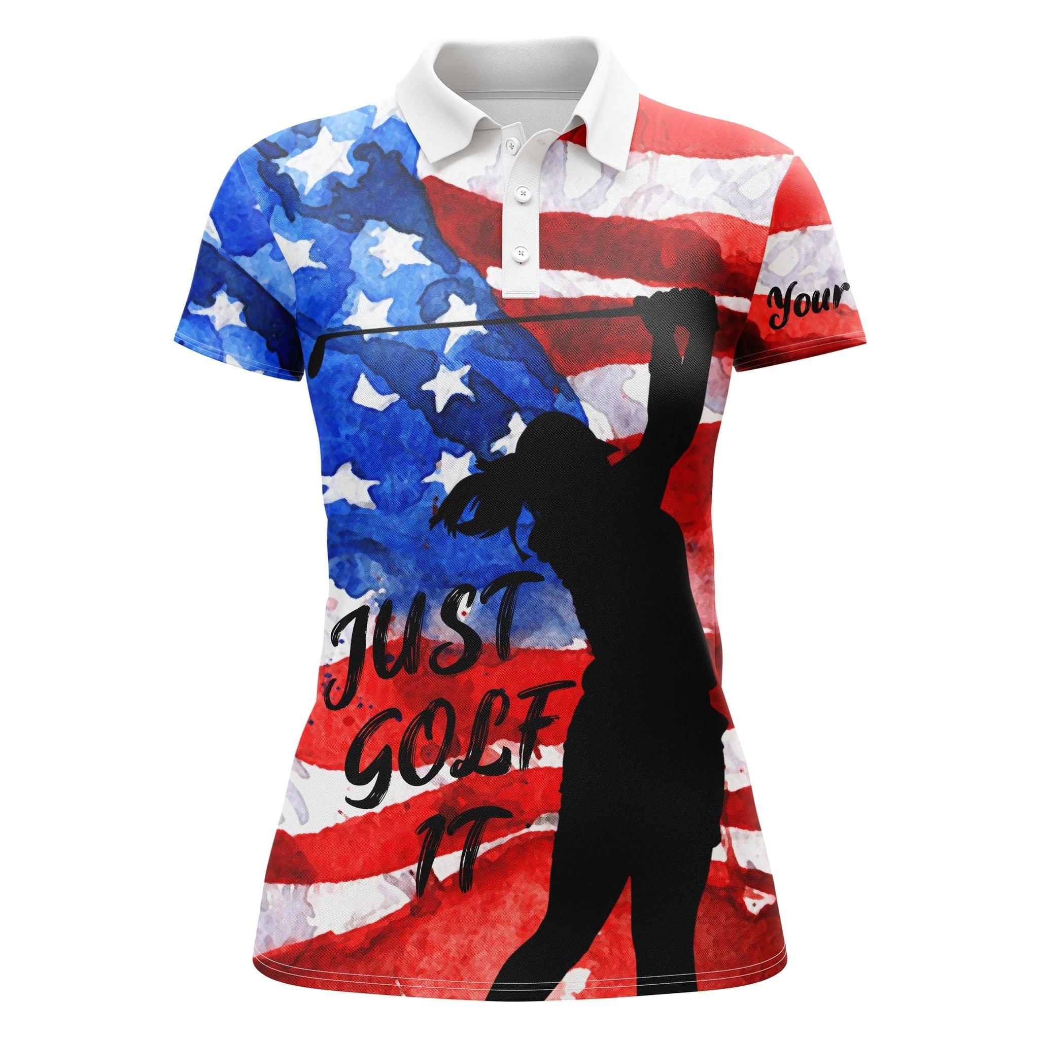 Customized Name Golf Women Polo Shirts, American Flag Just Golf It Custom Name Golf Gifts For Women - Perfect Gift For Ladies, Golf Lovers, Golfers - Image 2