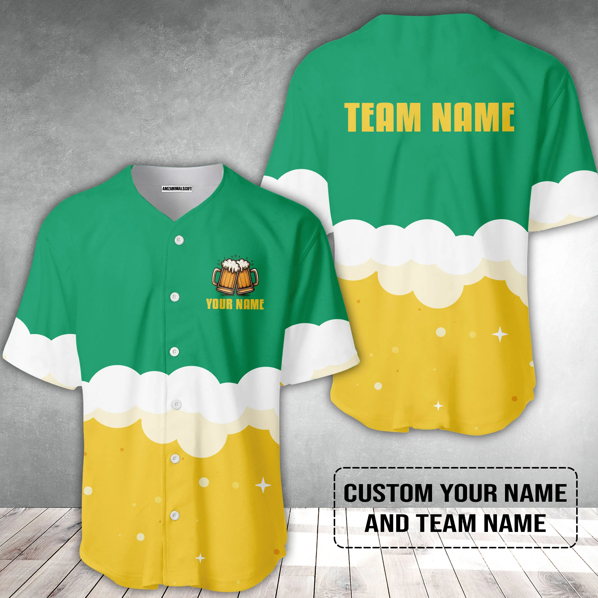 Custom Green White Yellow Beer Pattern Design Oktoberfest Beer Festival Performance Baseball Jersey - Image 2