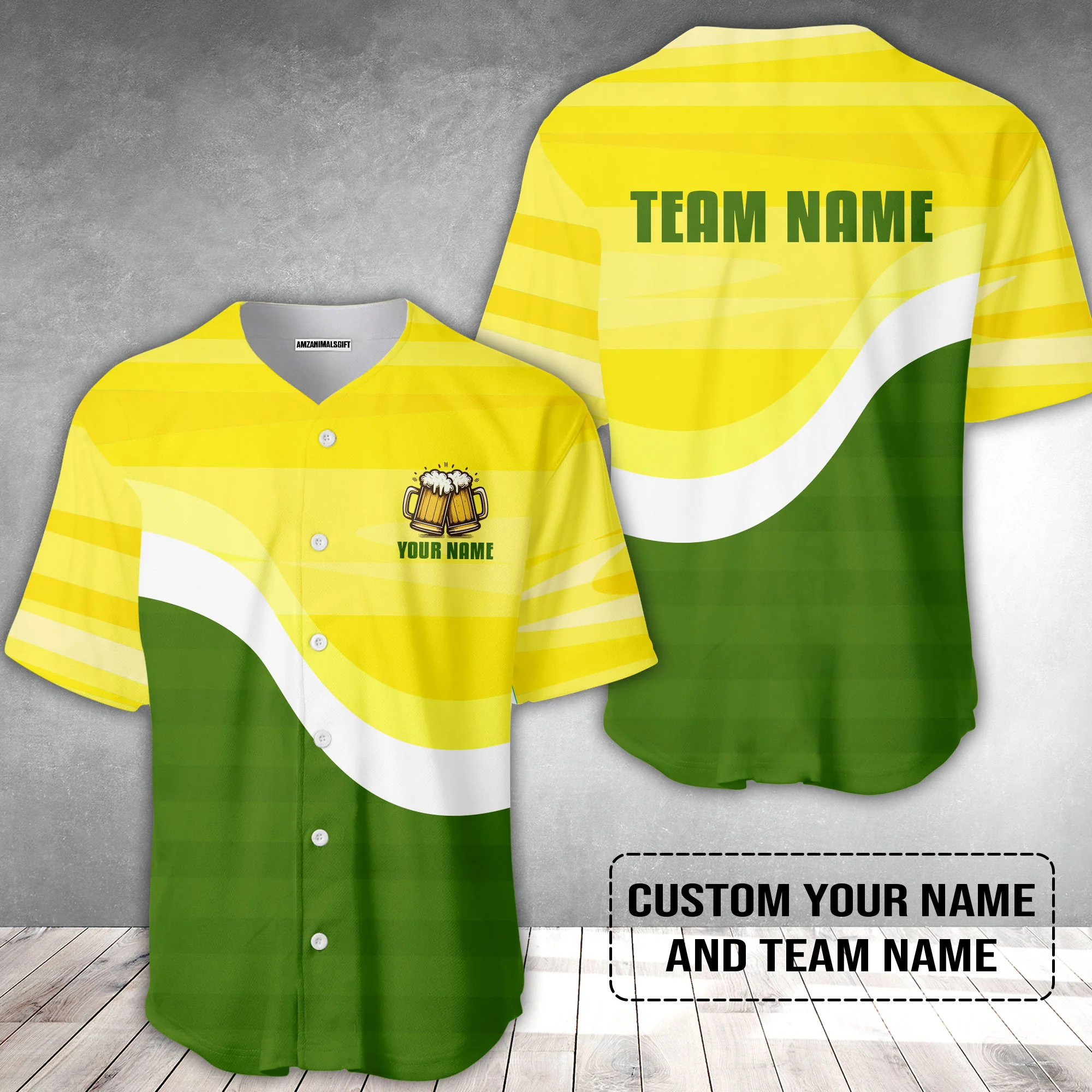 Custom Green Yellow Beer Pattern Design Oktoberfest Beer Festival Performance Baseball Jersey - Image 2