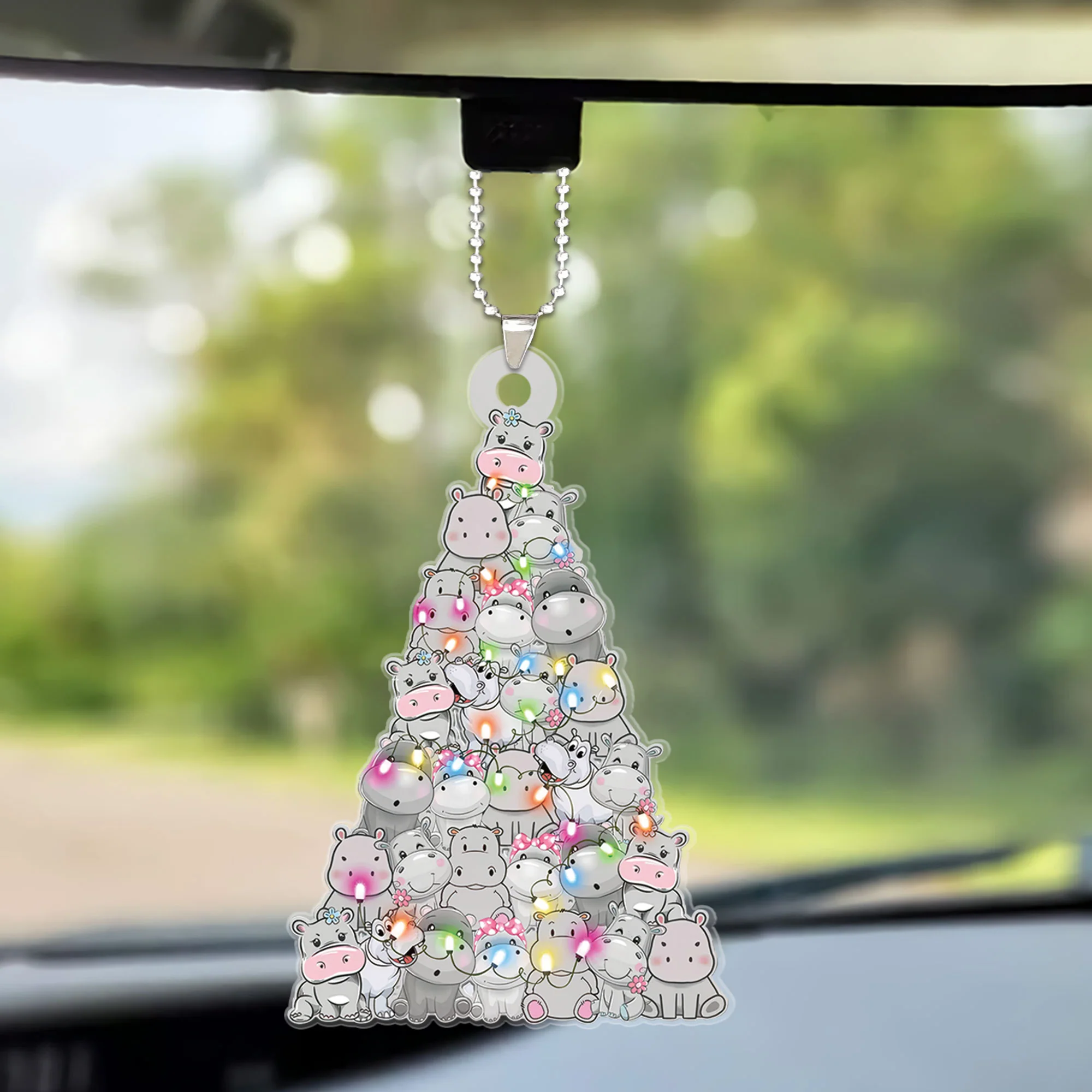 Custom Hippo Christmas Car Ornament, Personalized Hippo Christmas Tree Shaped Christmas Car Ornament for Hippo Lover - Image 2