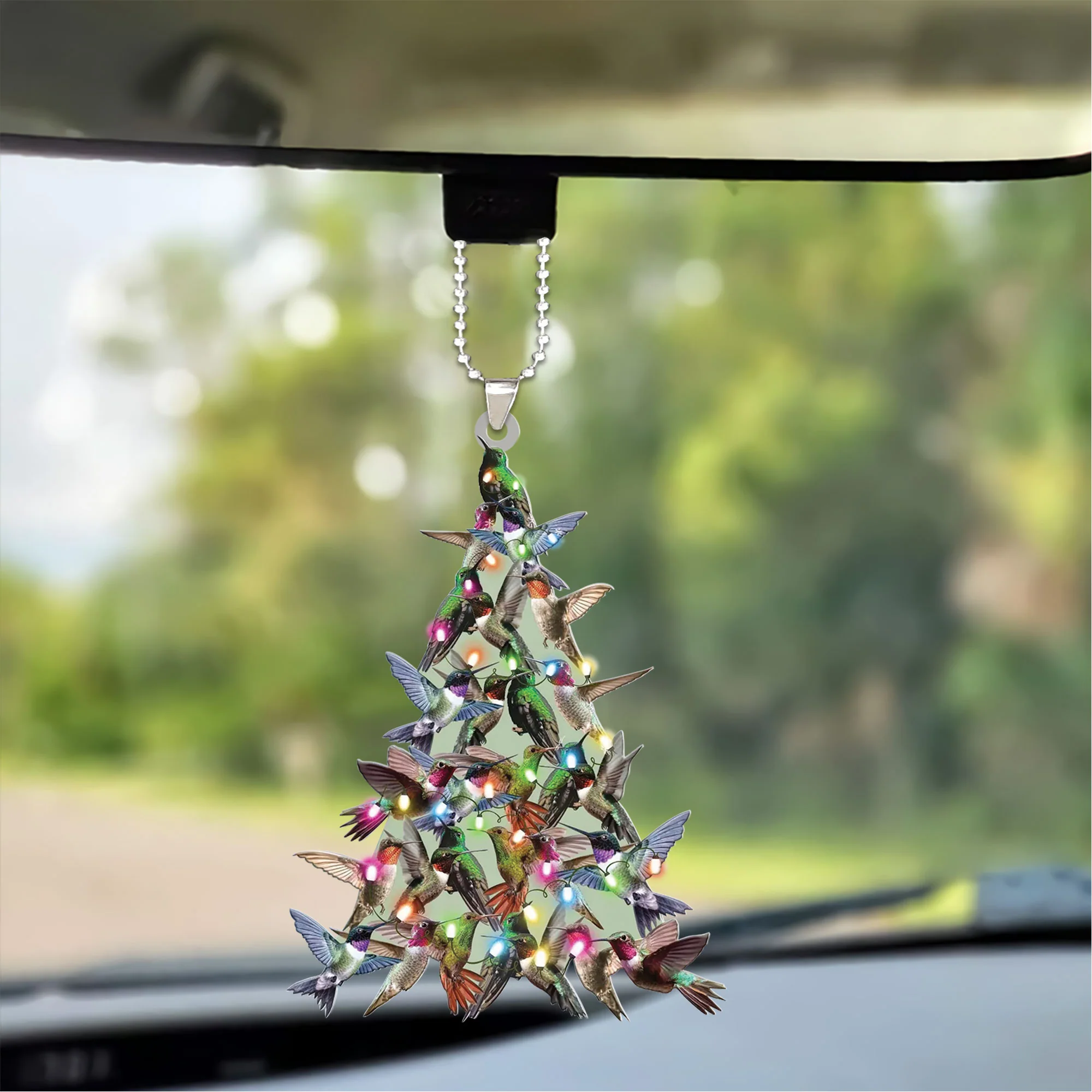 Custom Hummingbird Acrylic Christmas Keychain, Personalized Hummingbird Christmas Tree Shaped Christmas Acrylic Keychain for Hummingbird Lover - Image 3
