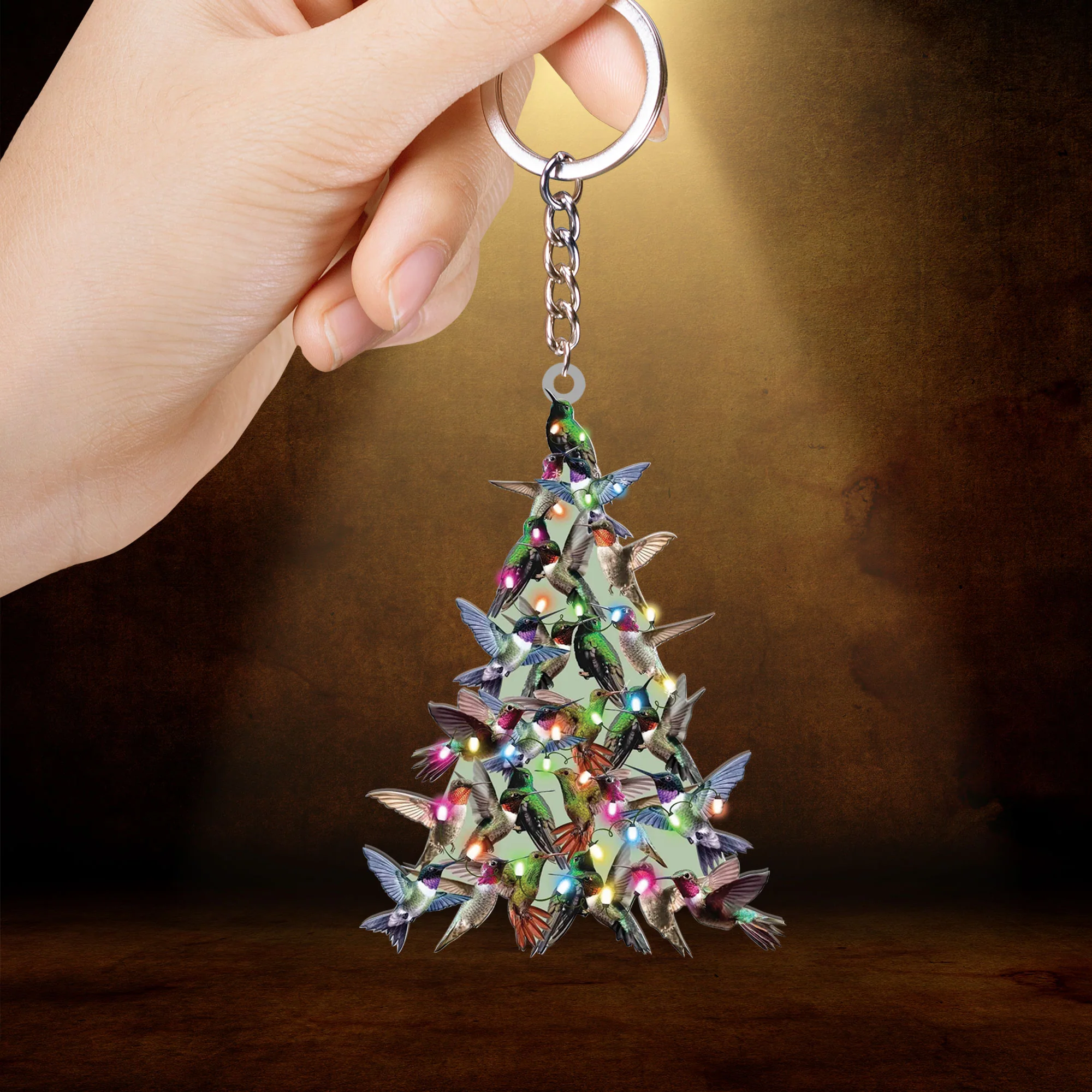 Custom Hummingbird Acrylic Christmas Keychain, Personalized Hummingbird Christmas Tree Shaped Christmas Acrylic Keychain for Hummingbird Lover - Image 2