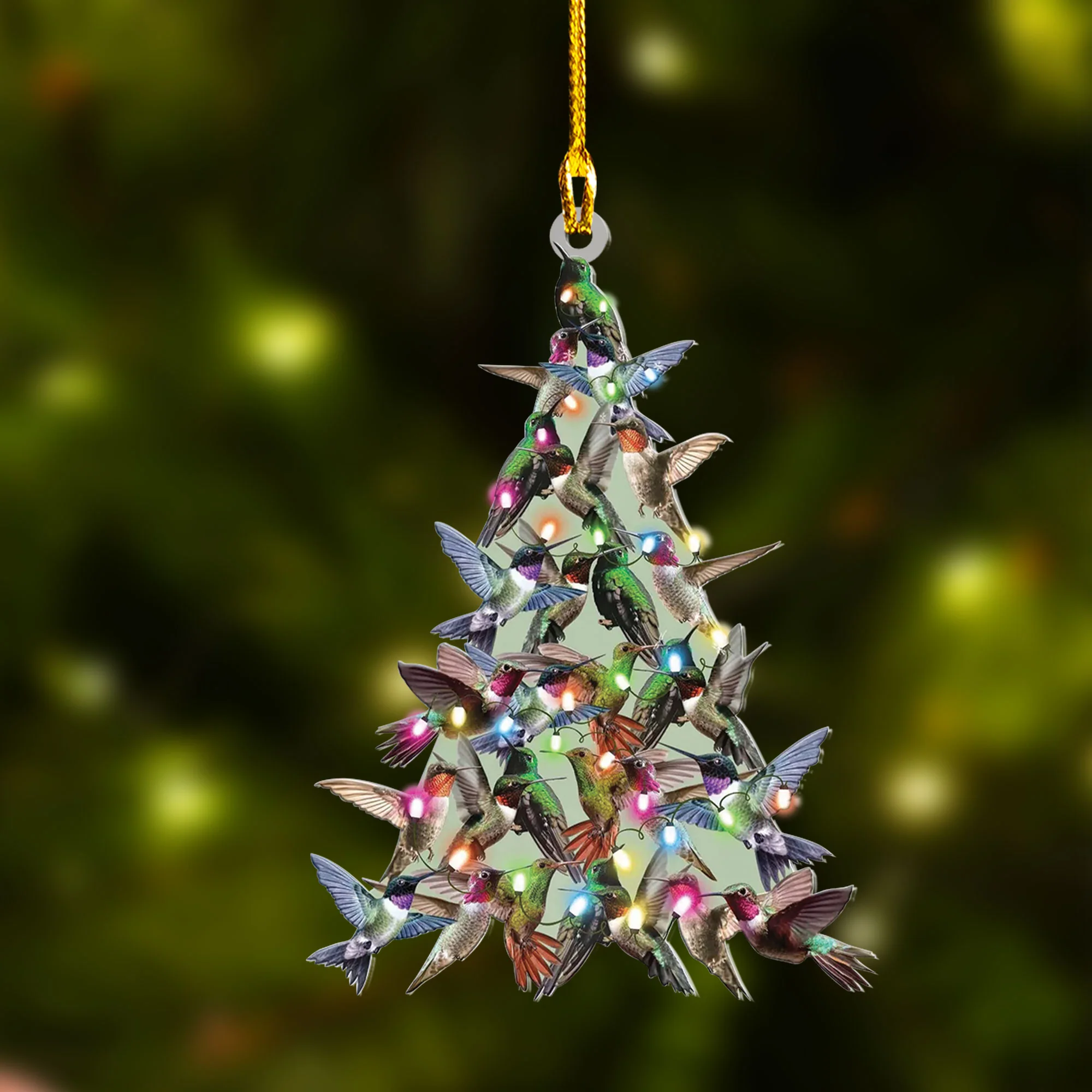 Custom Hummingbird Acrylic Christmas Keychain, Personalized Hummingbird Christmas Tree Shaped Christmas Acrylic Keychain for Hummingbird Lover - Image 4