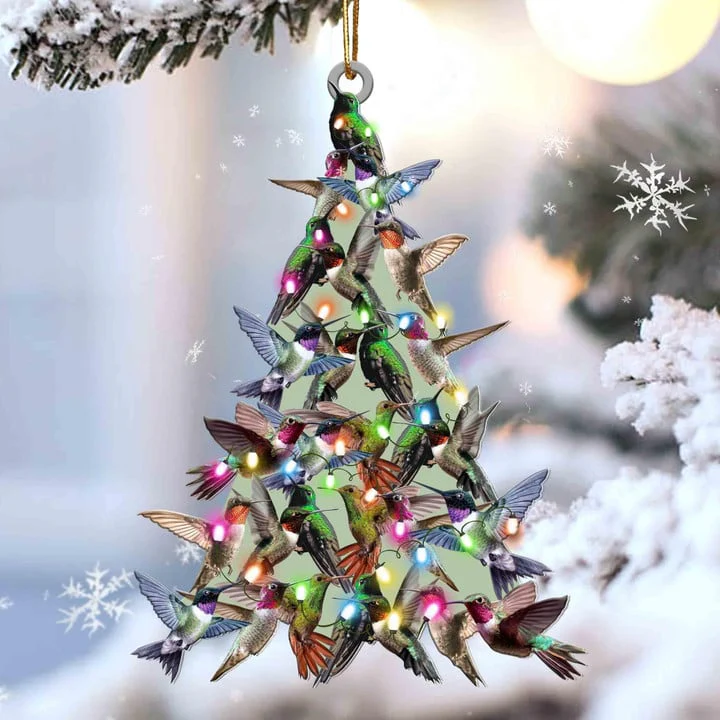Custom Hummingbird Acrylic Christmas Keychain, Personalized Hummingbird Christmas Tree Shaped Christmas Acrylic Keychain for Hummingbird Lover - Image 5