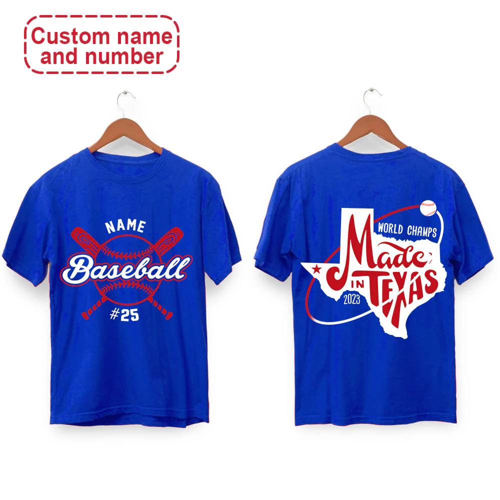 Custom Name and Number Texas Baseball Champs T-Shirts, Texas Baseball 2023 World Champs T-Shirts, Perfect Outfit For Texas Baseball Lovers - Image 2