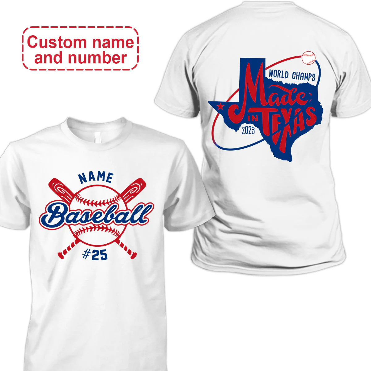 Custom Name and Number Texas Baseball Champs T-Shirts, Texas Baseball 2023 World Champs T-Shirts, Perfect Outfit For Texas Baseball Lovers - Image 3