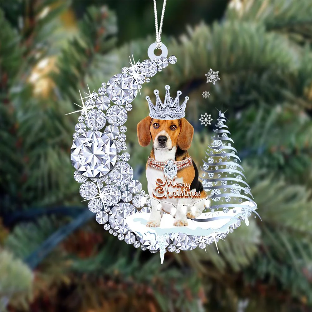 Custom Name Beagle Diamond Moon Merry Christmas Mica Ornament - Best Gift For Dog Lovers, Dog Owners - Image 2
