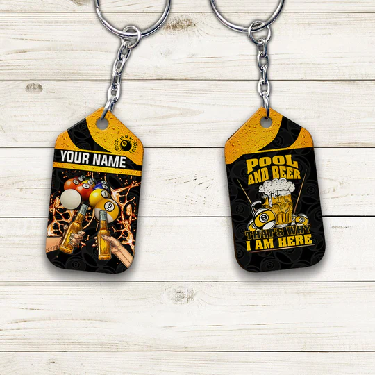 Custom Name Billiard 9 Ball Billiard And Beer That's Why I'm Here Acrylic Keychain - Christmas Gift For Billiard Lovers, Billiard Team Players - Image 5