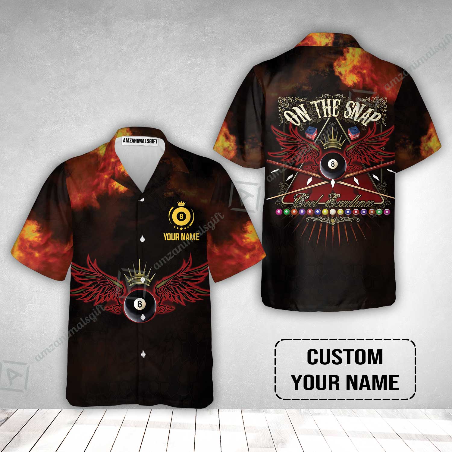 Custom Name Billiard Hawaiian Shirt, On The Snap Personalized 8 Ball Pool Billiards Hawaiian Shirt - Image 2