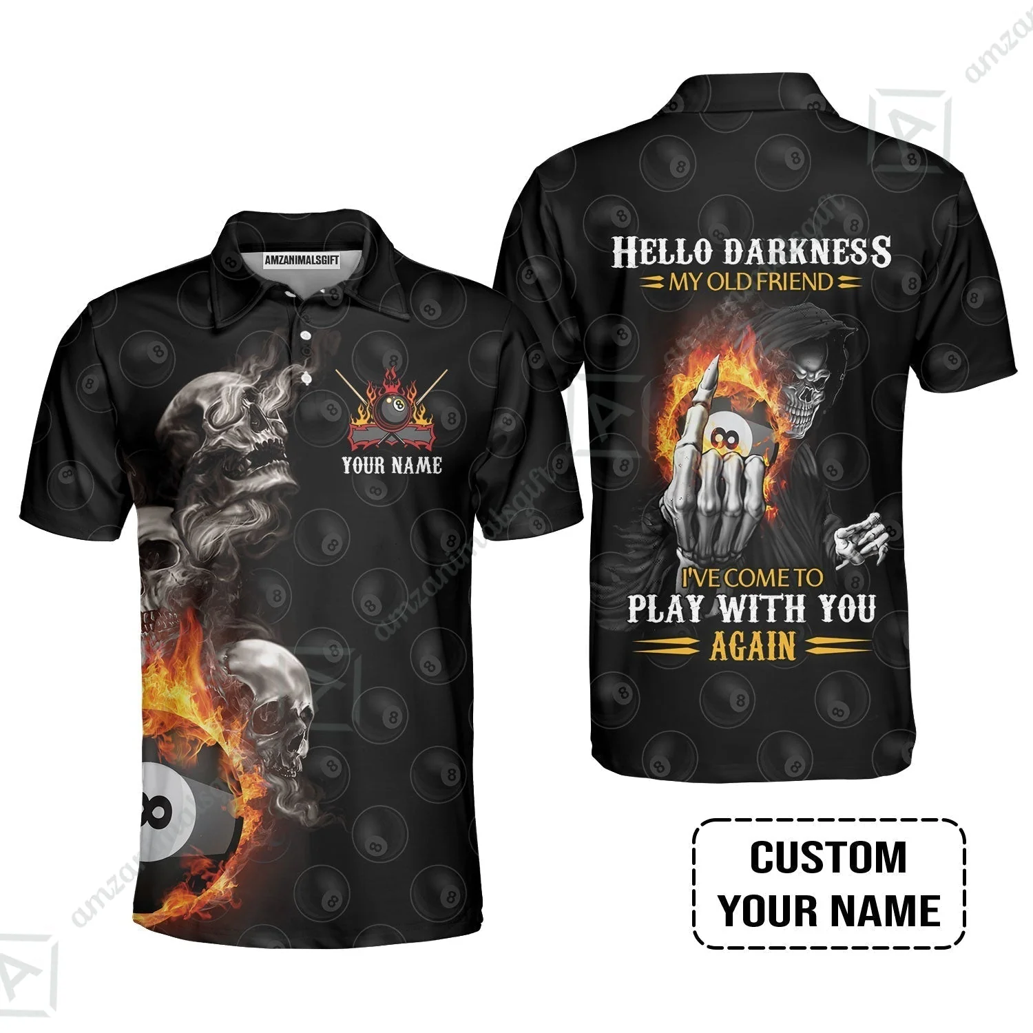 Custom Name Billiard Hawaiian Shirt, Personalized Skull Reaper 8 Ball Pool Billiards, Hello Darkness My Old Friend Hawaiian Shirt - Image 6