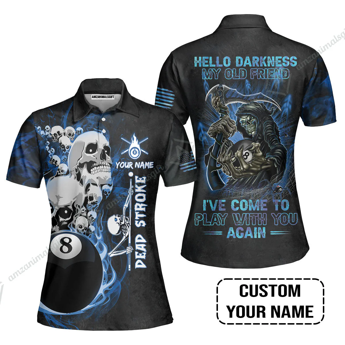 Custom Name Billiard Long Polo Shirt, Personalized Blue Galaxy 8 Ball Pool Billiards, Hello Darkness My Old Friend Long Polo Shirt For Billiards Lovers - Image 5