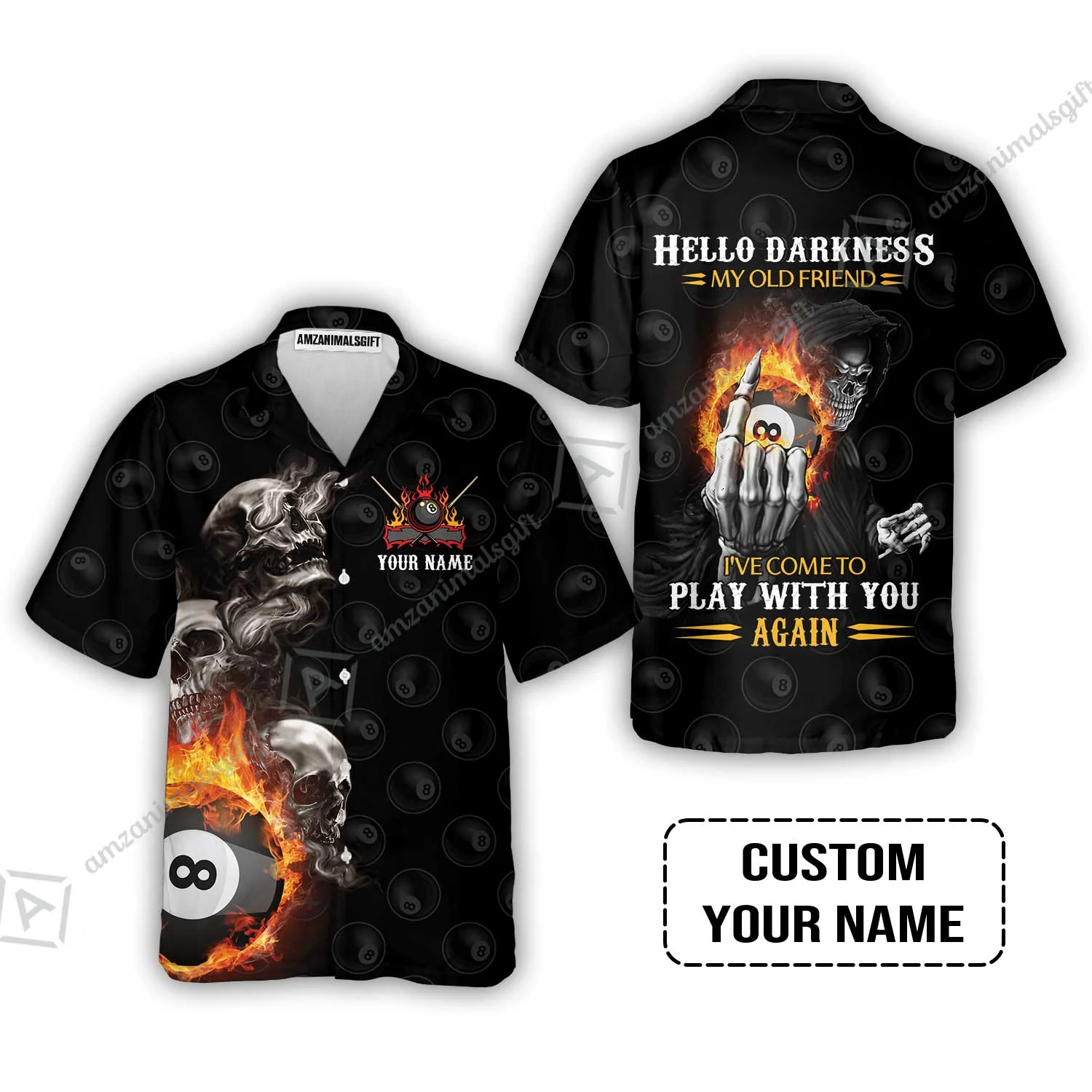 Custom Name Billiard Long Polo Shirt, Personalized Skull Reaper 8 Ball Pool Billiards, Hello Darkness My Old Friend Long Polo Shirt - Image 6