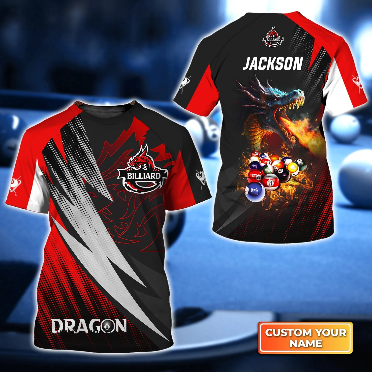 Custom Name Billiard Men Polo Shirt, Personalized Dragon Team On Fire 8 Ball Pool Billiards Polo Shirt, Gift For Billiard Lovers, Billiard Players - Image 3
