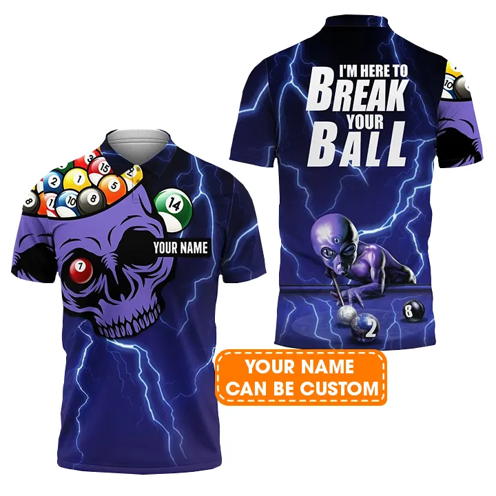 Custom Name Billiard Men Polo Shirt, Personalized Skull Thunder 8 Ball Pool Billiards Polo Shirts, Thunderstorm I'm Here To Break Your Balls - Image 2