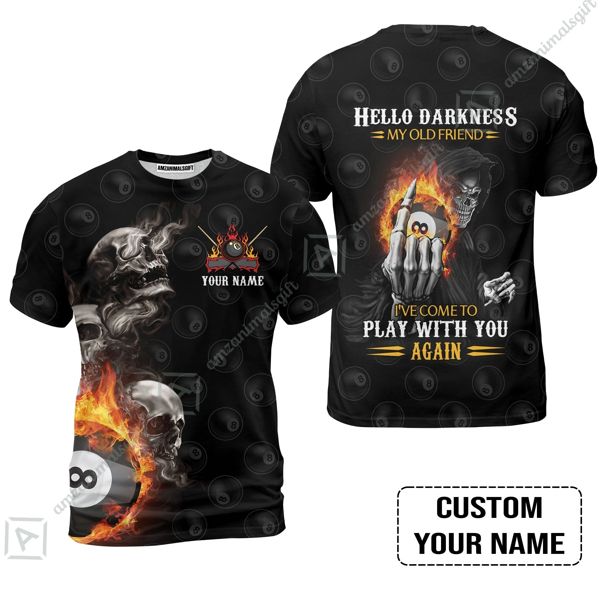Custom Name Billiard Women Polo Shirt, Personalized Skull Reaper 8 Ball Pool Billiards, Hello Darkness My Old Friend Women Polo Shirt - Image 7