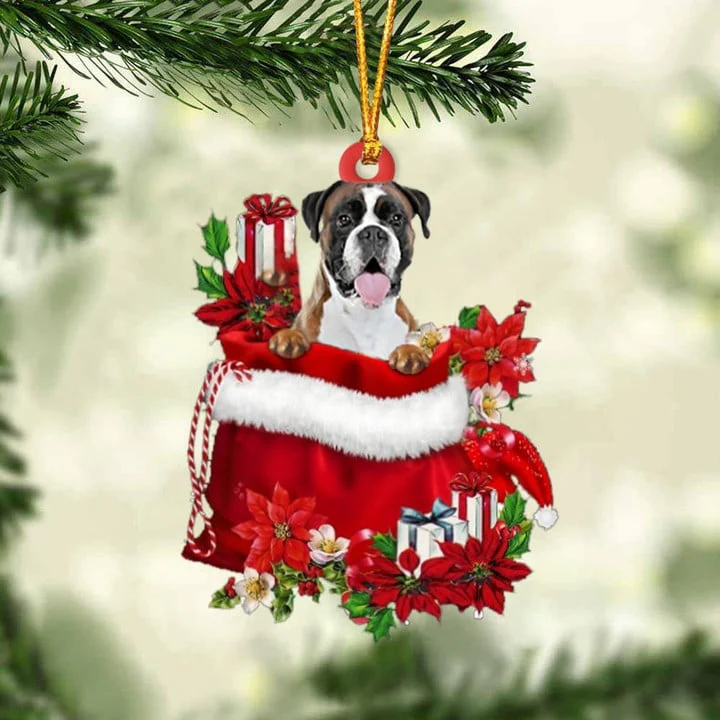 Custom Name Boxer In Red Gift Bag Acrylic Christmas Ornament, Customized Christmas Gift For Dog Lovers, Dog Mom - Image 2