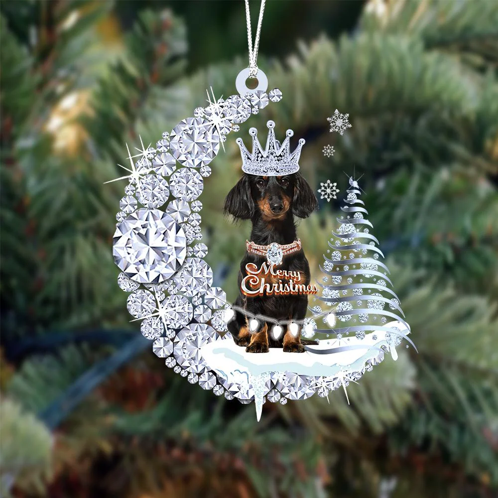 Custom Name Dachshund Diamond Moon Merry Christmas Mica Ornament - Best Gift For Dog Lovers, Dog Owners - Image 2