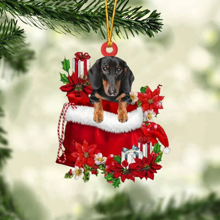 Custom Name Dachshund In Red Gift Bag Acrylic Christmas Ornament, Customized Christmas Gift For Dog Lovers, Dog Mom - Image 2