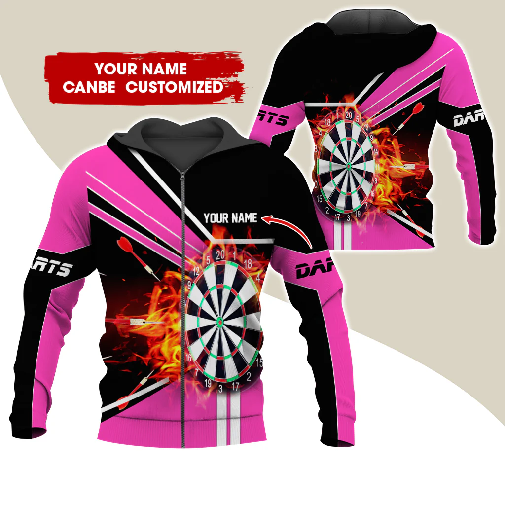 Custom Name Darts Premium Zip Hoodie, Personalized Name Fire Darts Zip Hoodie For Men & Women - Gift For Darts Lovers, Darts Players - Image 6