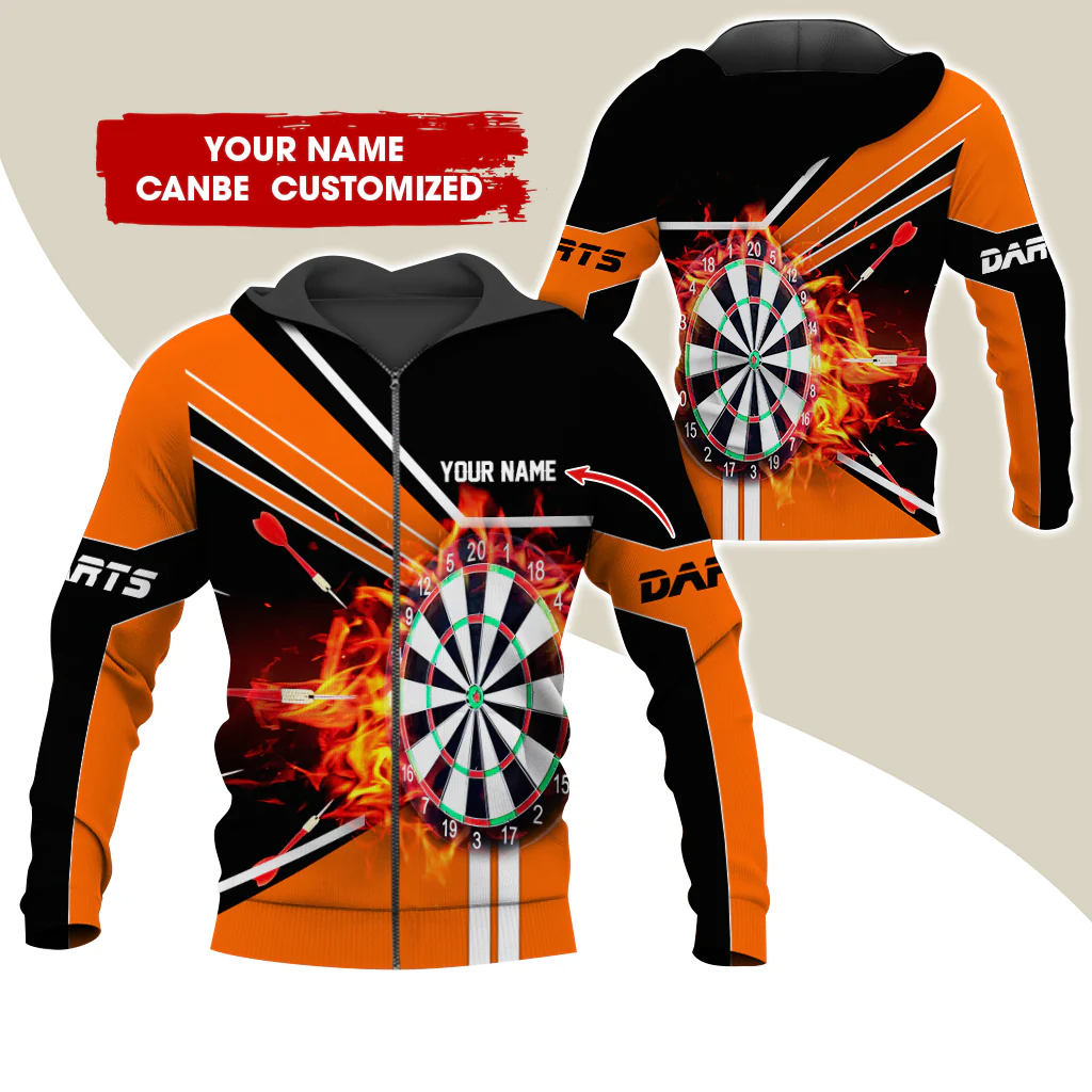 Custom Name Darts Premium Zip Hoodie, Personalized Name Fire Darts Zip Hoodie For Men & Women - Gift For Darts Lovers, Darts Players - Image 7