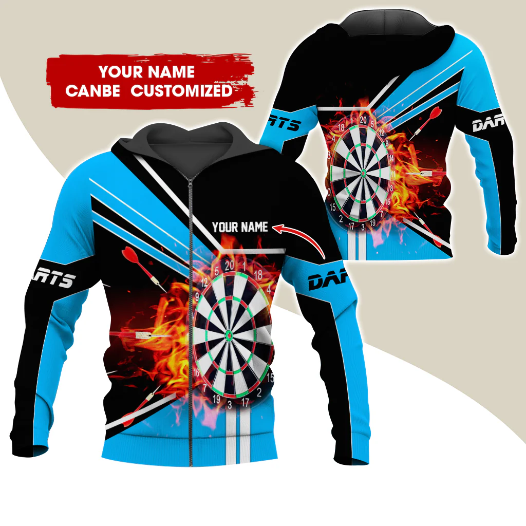 Custom Name Darts Premium Zip Hoodie, Personalized Name Fire Darts Zip Hoodie For Men & Women - Gift For Darts Lovers, Darts Players - Image 8