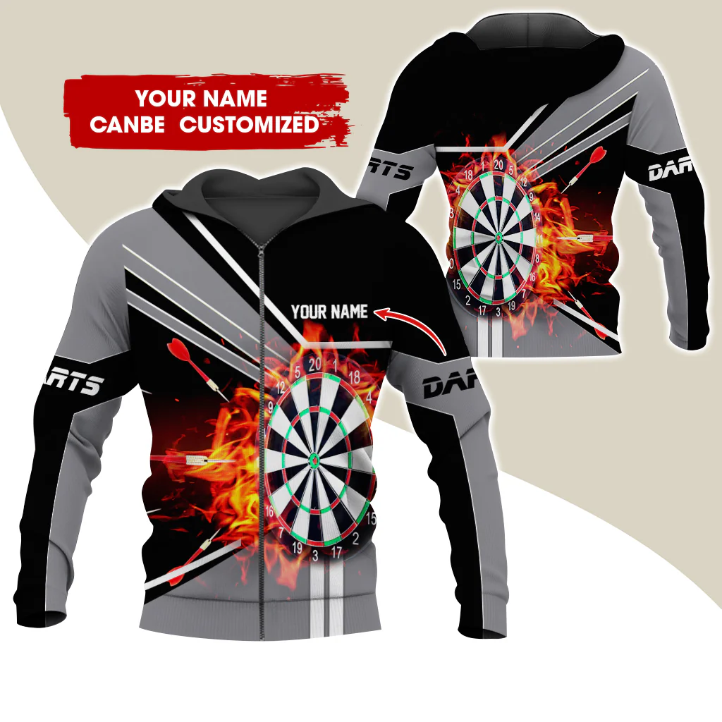 Custom Name Darts Premium Zip Hoodie, Personalized Name Fire Darts Zip Hoodie For Men & Women - Gift For Darts Lovers, Darts Players - Image 9