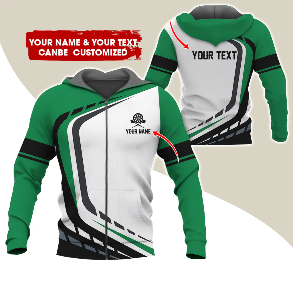 Custom Name Darts Premium Zip Hoodie, Personalized Name & Text Darts Team Uniforms Zip Hoodie For Men & Women - Gift For Darts Lovers, Darts Players - Image 2