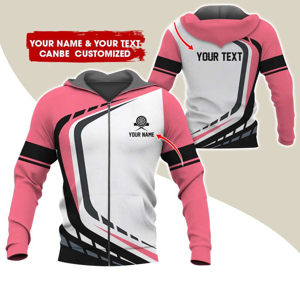 Custom Name Darts Premium Zip Hoodie, Personalized Name & Text Darts Team Uniforms Zip Hoodie For Men & Women - Gift For Darts Lovers, Darts Players - Image 3
