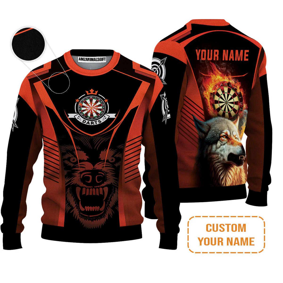 Custom Name Darts T-Shirt, Orange Wolf Dartboard Personalized T-Shirt - Gift For Darts Players - Image 5
