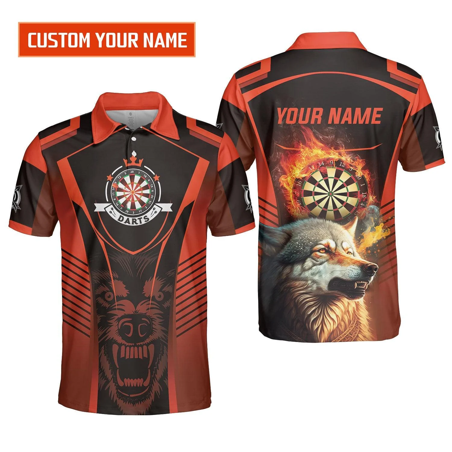 Custom Name Darts T-Shirt, Orange Wolf Dartboard Personalized T-Shirt - Gift For Darts Players - Image 7