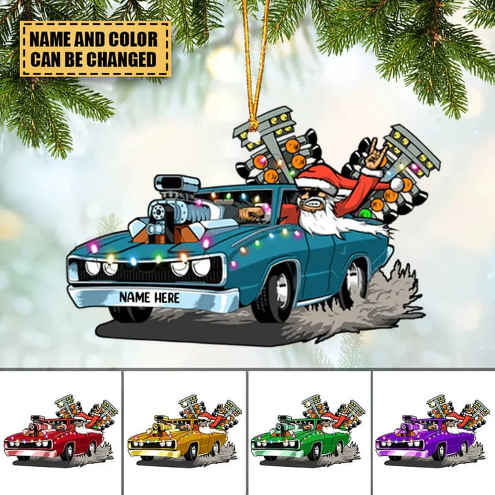 Custom Name Drag Racing Hot Rod With Drag Tree Light Acrylic Christmas Ornament, Christmas Acrylic Ornament Gift For Drag Racer - Image 2