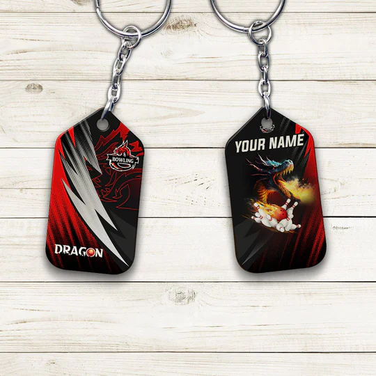 Custom Name Dragon Team Red Bowling Ball On Fire Acrylic Keychain - Christmas Gift For Bowling Lovers, Bowling Players, Family, Friends - Image 6