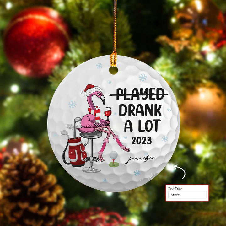 Custom Name Flamingo Drink Wine Circle Ceramic Ornament Stick Man, Drank A Lot 2023 Ceramic Stick Ornament - Best Gift For Golf Lovers, Christmas - Image 2