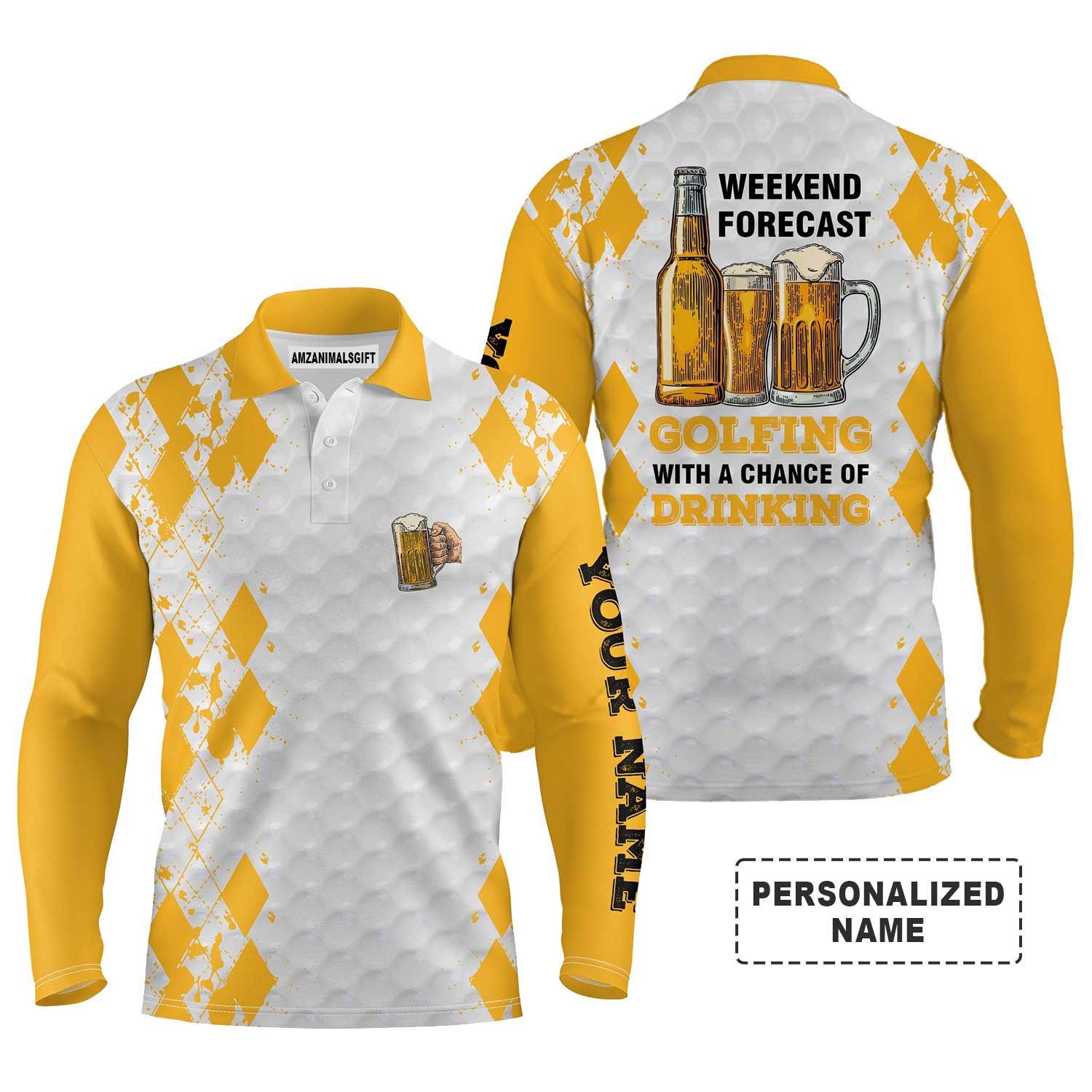 Custom Name Funny Beer Golf Men Polo Shirt - Weekend Forecast Golfing With A Chance Of Drinking Polo Shirt - Perfect Gift For Golf Lover, Team, Golfer - Image 2