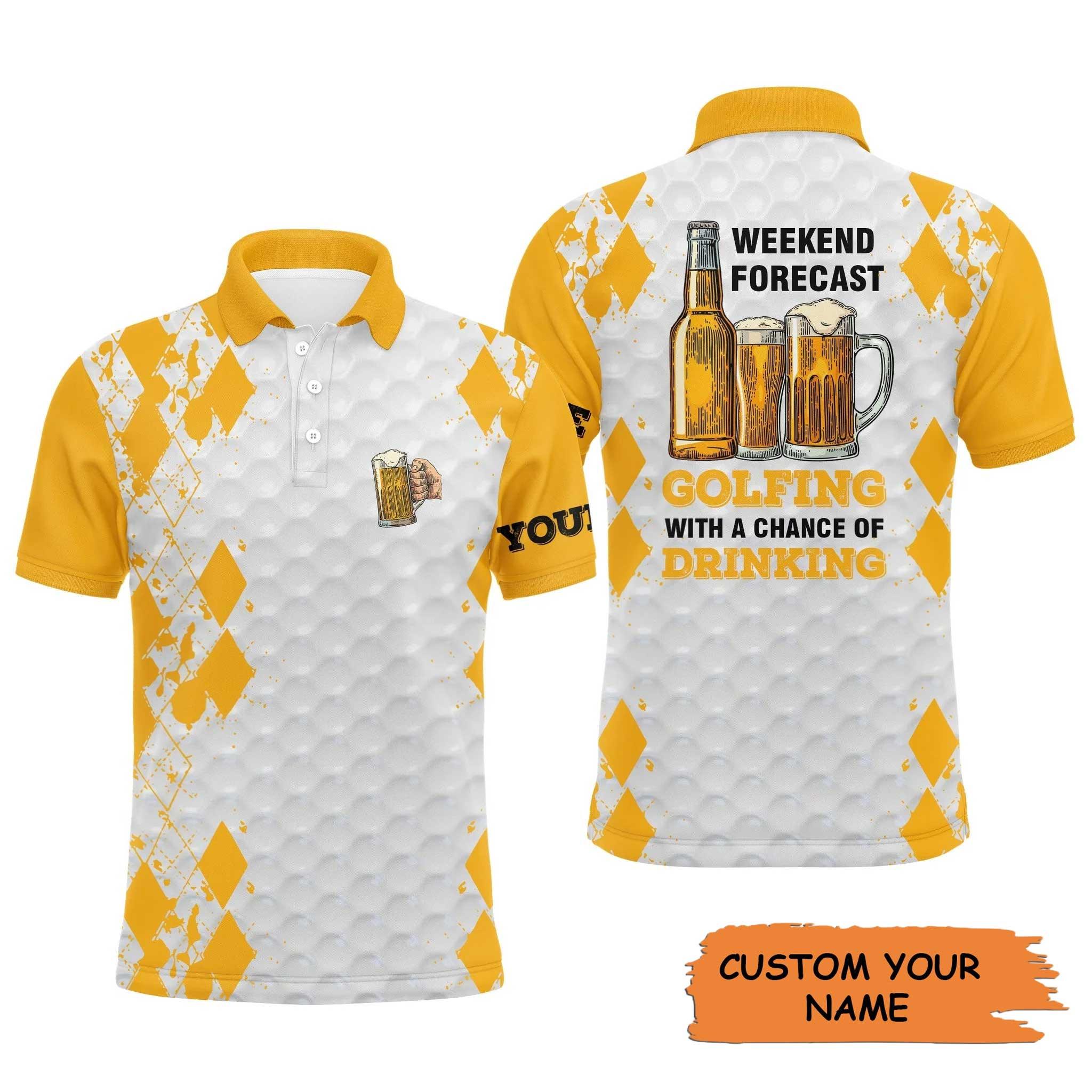 Custom Name Funny Beer Golf Men Polo Shirt - Weekend Forecast Golfing With A Chance Of Drinking Polo Shirt - Perfect Gift For Golf Lover, Team, Golfer - Image 3