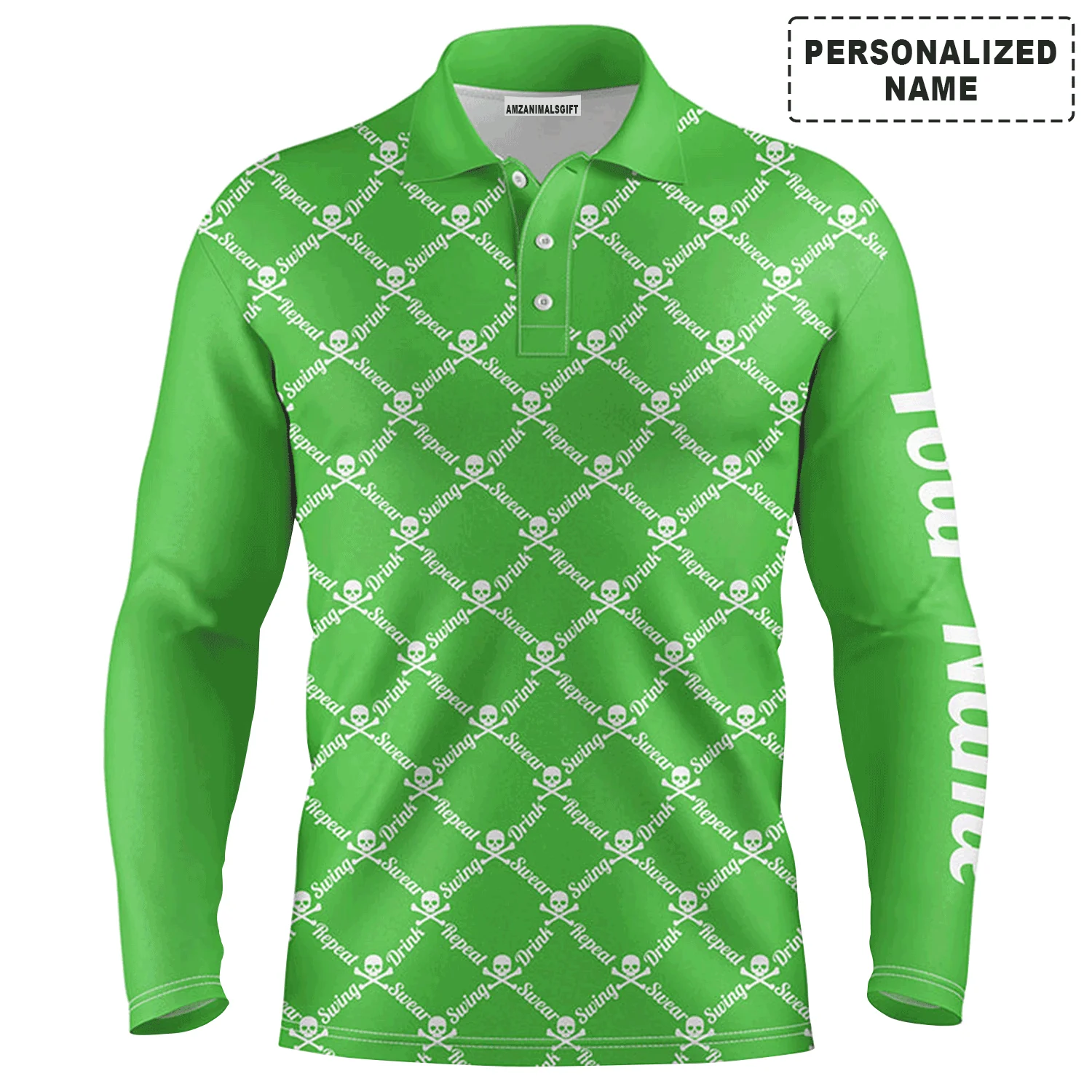 Custom Name Golf Men Polo Shirt - Swing Swear Drink Repeat Skull Pattern Apparel - Personalized Gift For Golf Lover, Team, Husband, Boyfriend, Men - Image 9