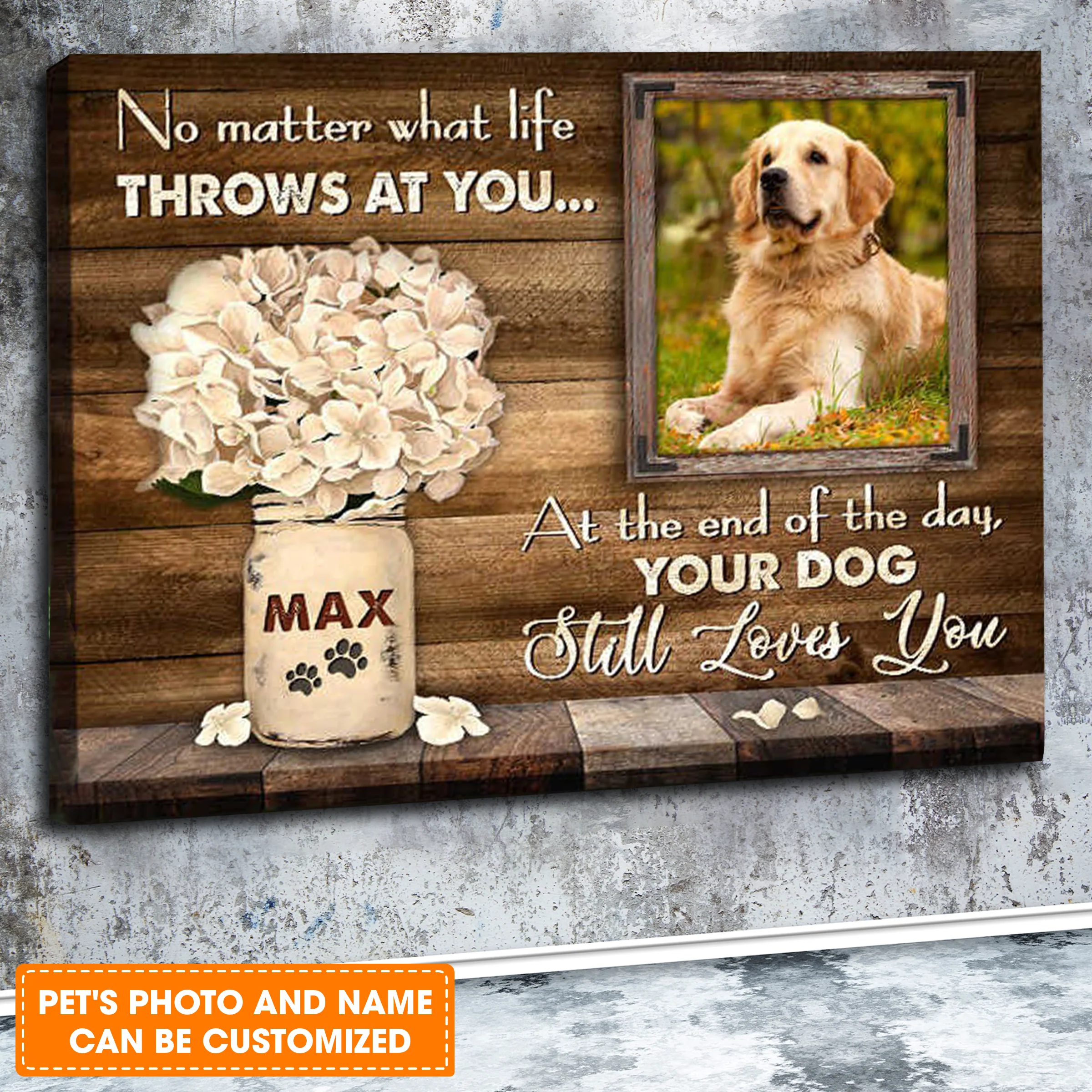 Custom Name & Photo Dog Premium Wrapped Landscape Canvas, Hydrangeas Flower Pet Photo Personalized Dog Canvas - Perfect Gift For Dog Lovers, Family - Image 2