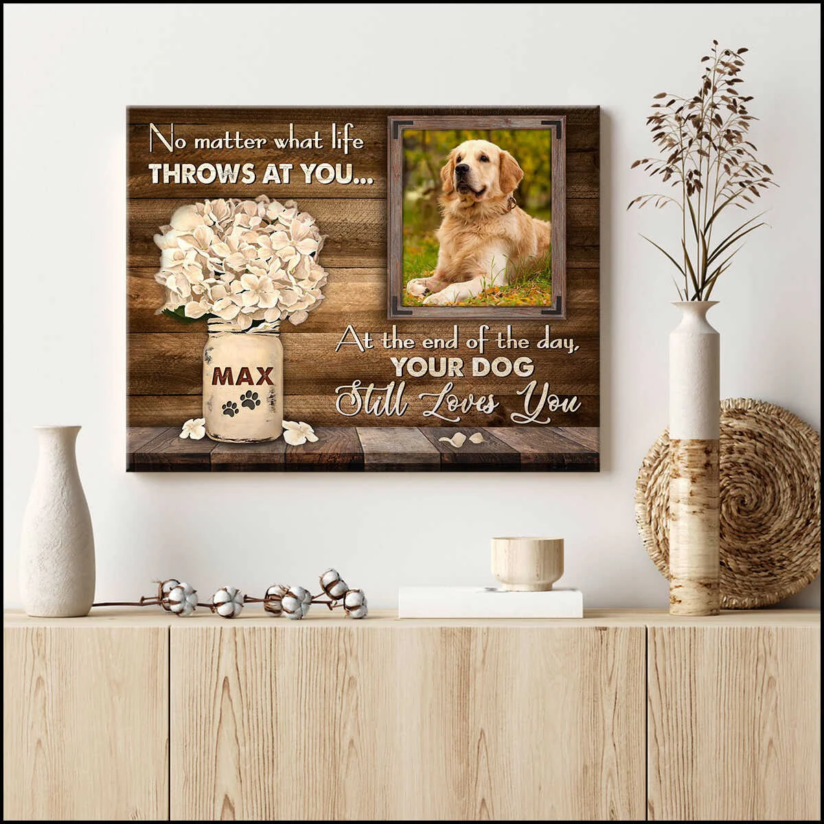 Custom Name & Photo Dog Premium Wrapped Landscape Canvas, Hydrangeas Flower Pet Photo Personalized Dog Canvas - Perfect Gift For Dog Lovers, Family - Image 3