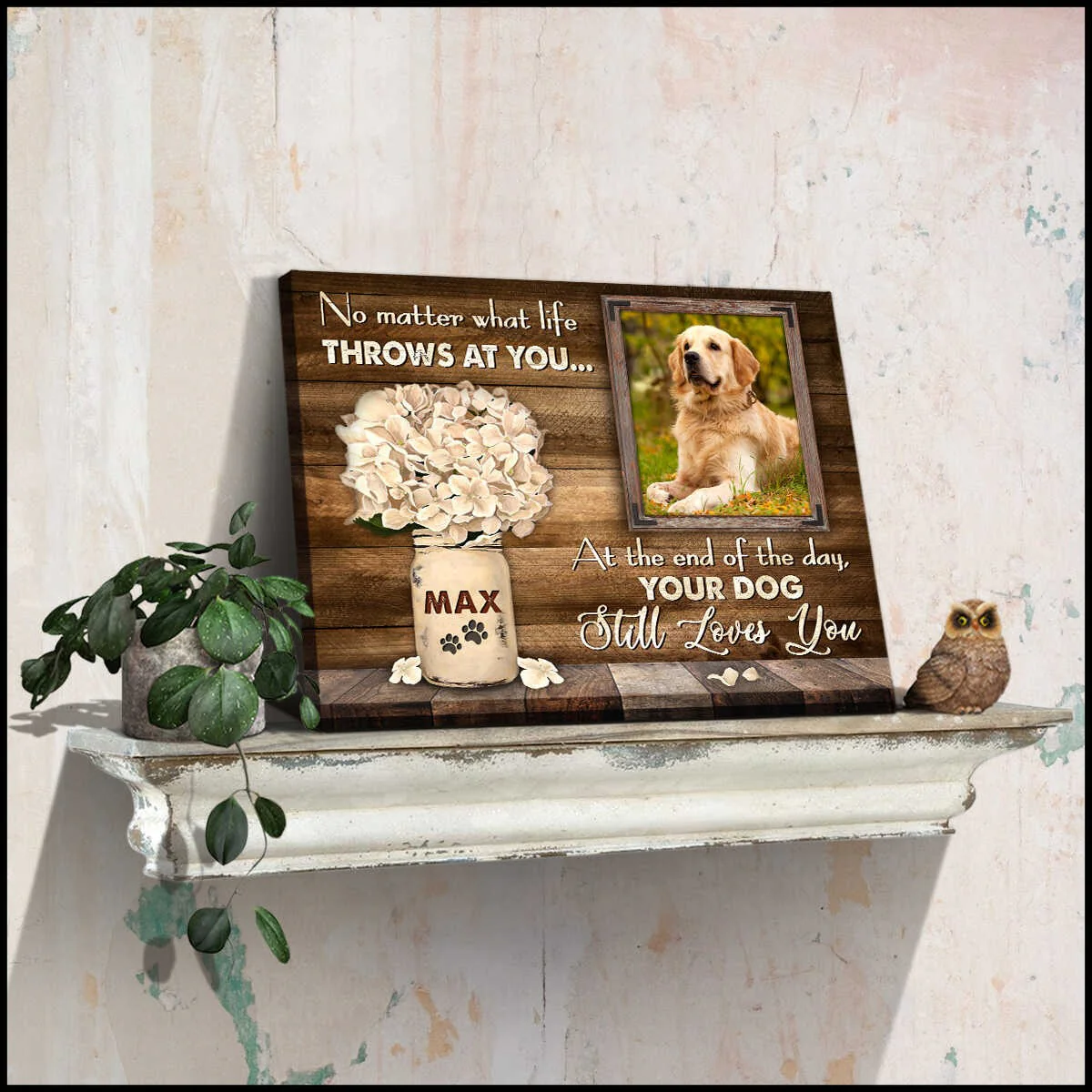 Custom Name & Photo Dog Premium Wrapped Landscape Canvas, Hydrangeas Flower Pet Photo Personalized Dog Canvas - Perfect Gift For Dog Lovers, Family - Image 4