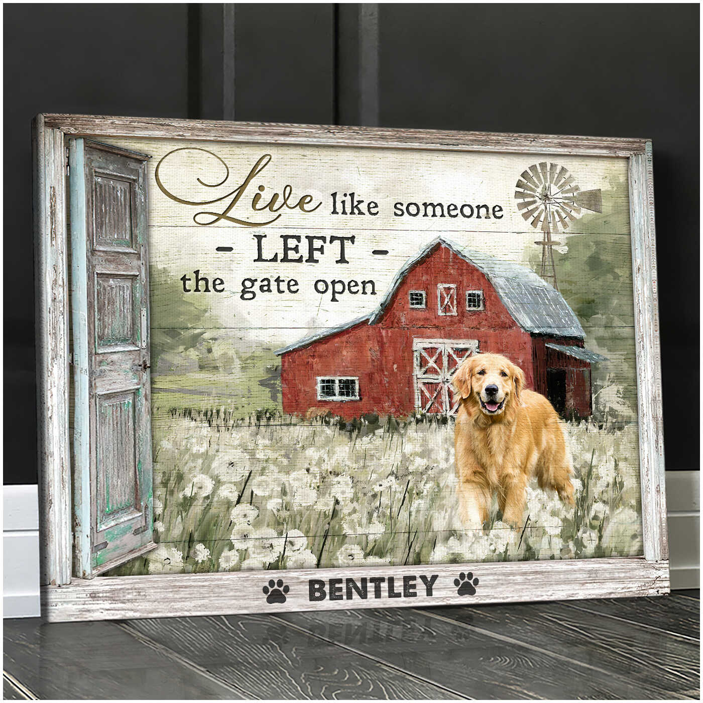 Custom Name & Photo Dog Premium Wrapped Landscape Canvas, Live Like Someone Left The Gate Open Personalized Dog Canvas - Perfect Gift For Dog Lovers - Image 3
