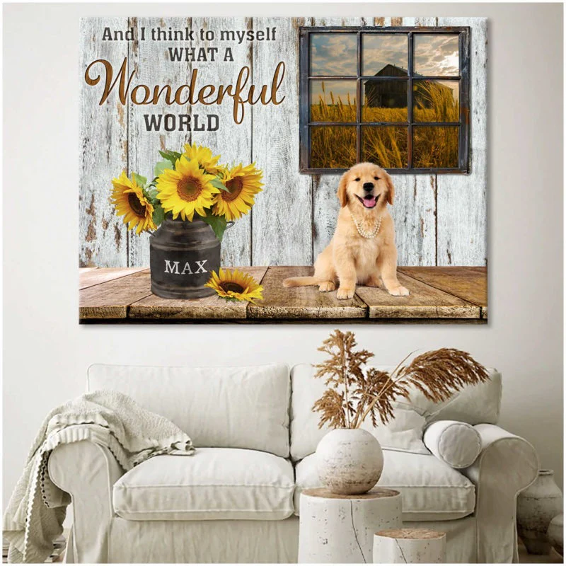 Custom Name & Photo Dog Premium Wrapped Landscape Canvas, What A Wonderful World Personalized Dog Canvas - Perfect Gift For Dog Lovers, Family, Friend - Image 3