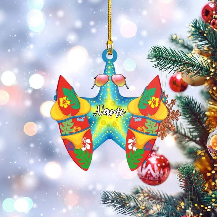 Custom Name Surfing Board Star Fish Acrylic Ornament For Xmas Decor, Personalized Christmas Ornament Gift For Surfers - Image 3