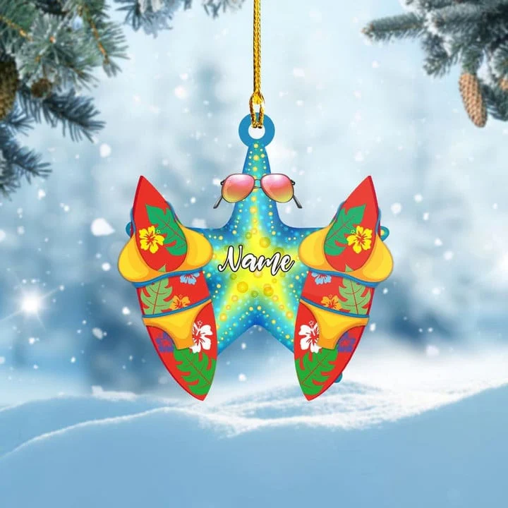 Custom Name Surfing Board Star Fish Acrylic Ornament For Xmas Decor, Personalized Christmas Ornament Gift For Surfers - Image 4