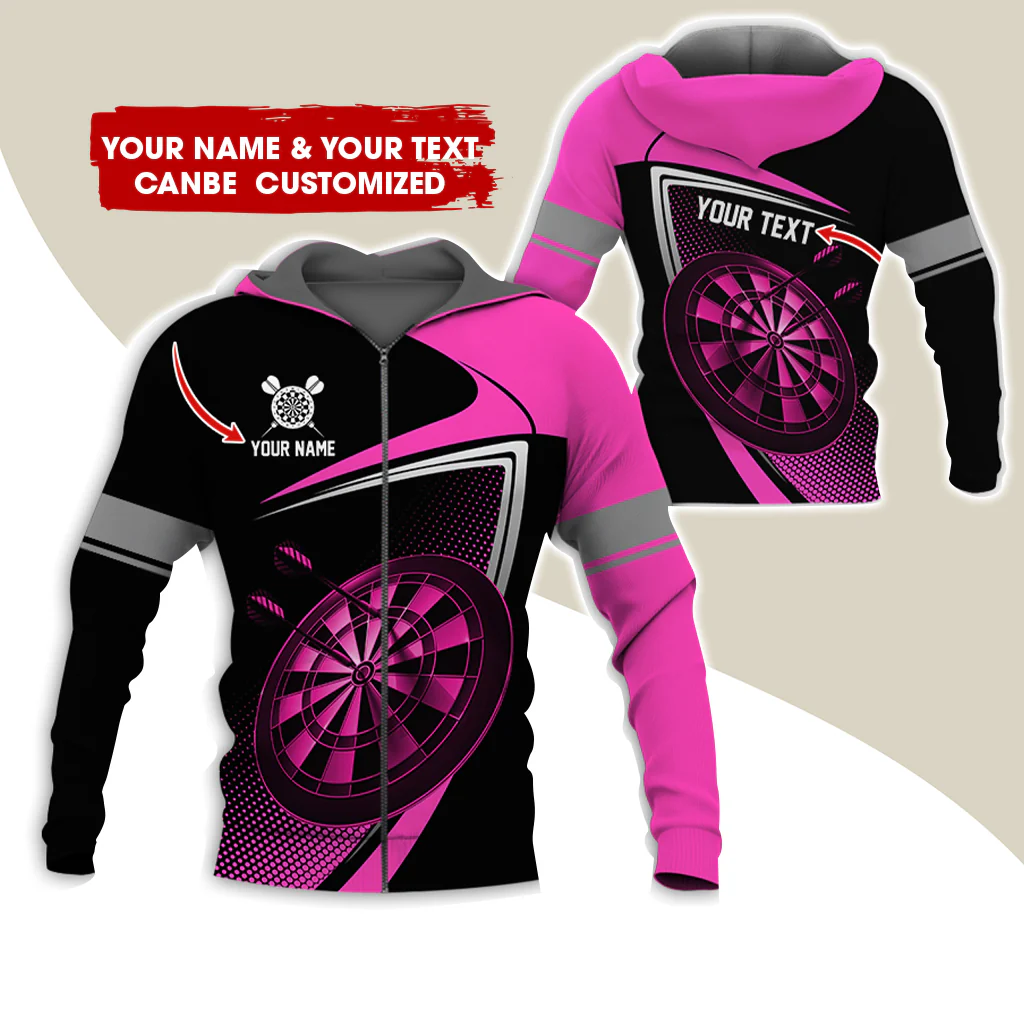 Custom Name & Text Darts Premium Zip Hoodie , Customized Darts Team Uniforms Zip Hoodie For Men & Women - Gift For Darts Lovers, Darts Players - Image 6