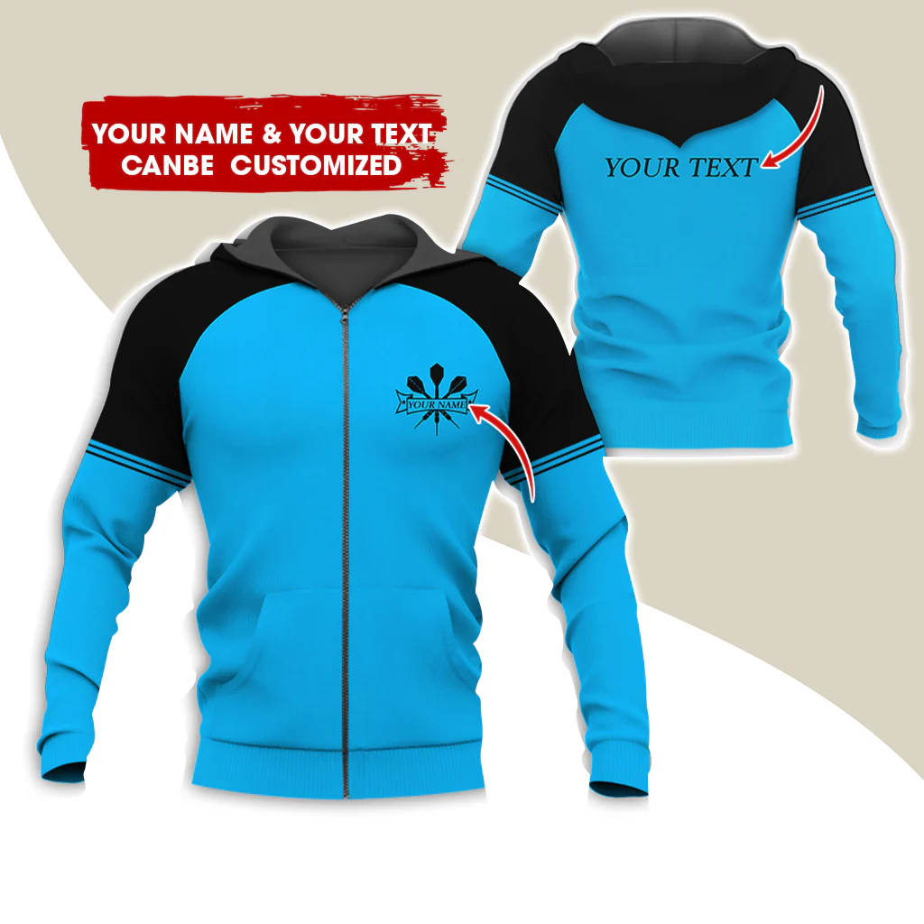 Custom Name & Text Darts Premium Zip Hoodie, Customized Darts Zip Hoodie For Men & Women - Gift For Darts Lovers, Darts Players - Image 2