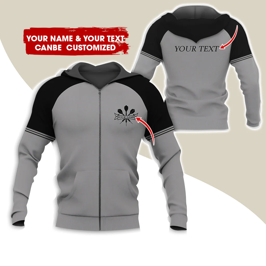 Custom Name & Text Darts Premium Zip Hoodie, Customized Darts Zip Hoodie For Men & Women - Gift For Darts Lovers, Darts Players - Image 3
