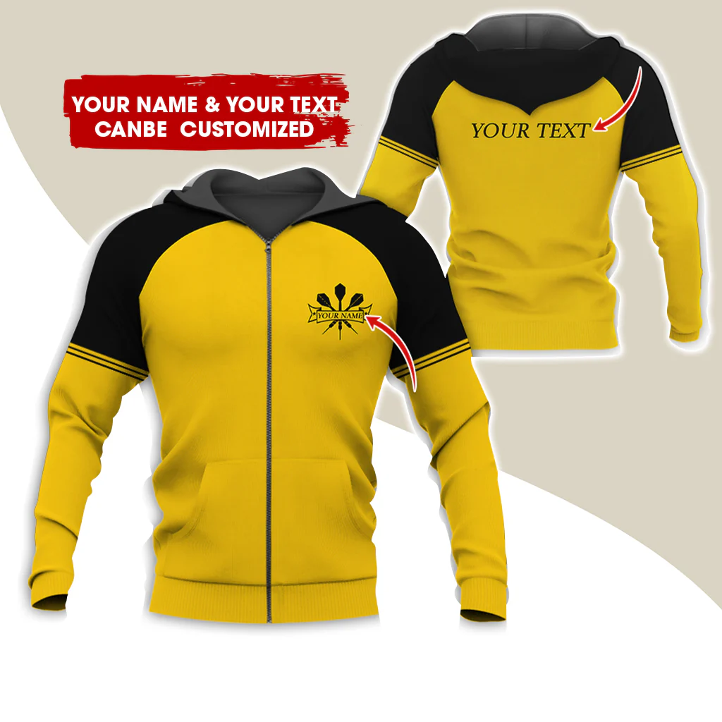 Custom Name & Text Darts Premium Zip Hoodie, Customized Darts Zip Hoodie For Men & Women - Gift For Darts Lovers, Darts Players - Image 4
