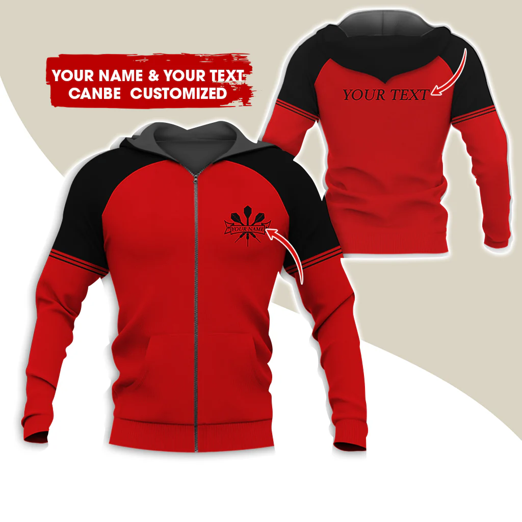 Custom Name & Text Darts Premium Zip Hoodie, Customized Darts Zip Hoodie For Men & Women - Gift For Darts Lovers, Darts Players - Image 5